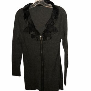 Tahari Ruffled Collar Zip-Up Cardigan. Size Medium
